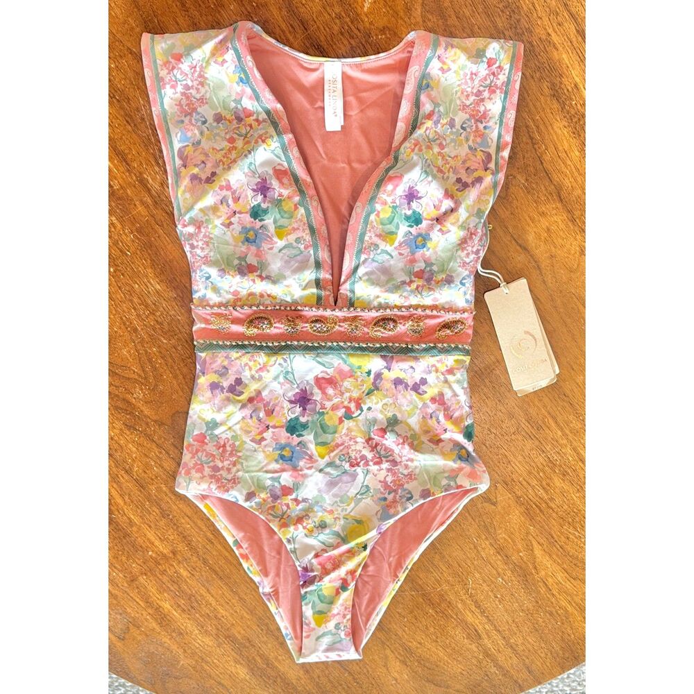 Costa Linda One Piece Plunging Reversible Swim Suit - Women S - NEW w Tags - Picture 3 of 9